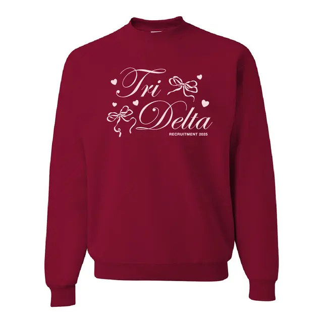 Delta Delta Delta Script Bow Hearts Recruitment Crewneck 2