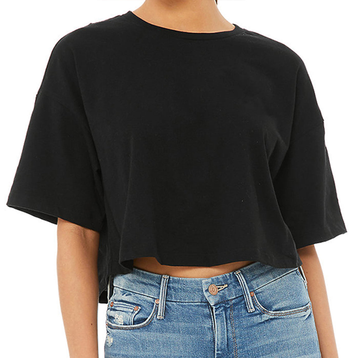 Bella Canvas Top in Pile Corto in Vita con Girocollo Donna (S) (Nero