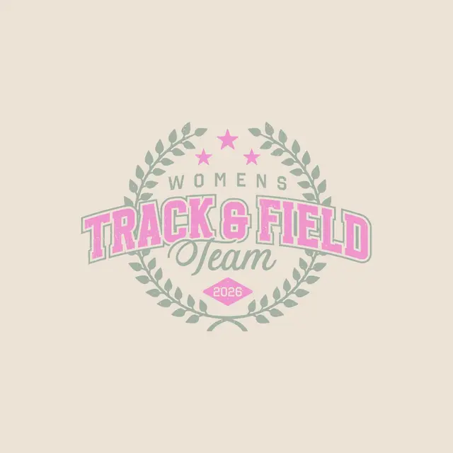 Women's Track & Field Team Block Texts Stars and Wreath PR Crewneck