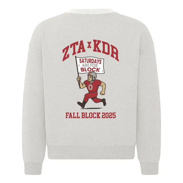 Zeta Tau Alpha Bold Football Player Fall Block Crewneck 2