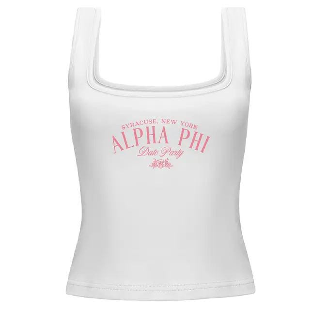 Alpha Phi Arched Pink Text Date Party Tank 2