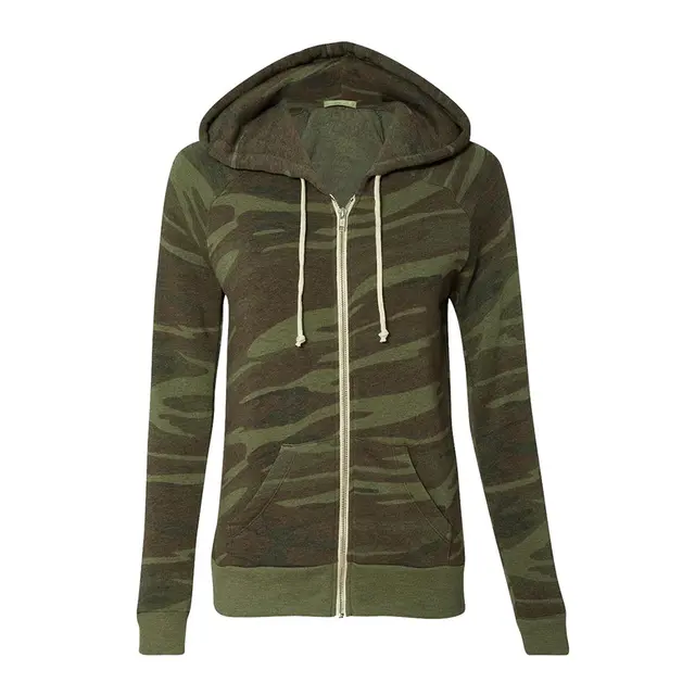 Customizable Alternative Women’s Adrian Eco-Fleece Full-Zip Hooded Sweatshirt 9573 Camo Front