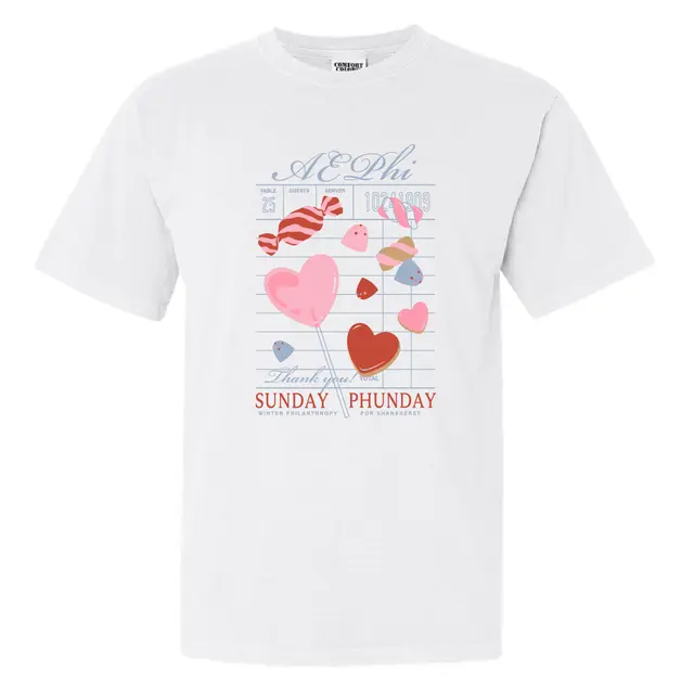 Alpha Epsilon Phi Receipt Candies Hearts Philanthropy Shirt 2
