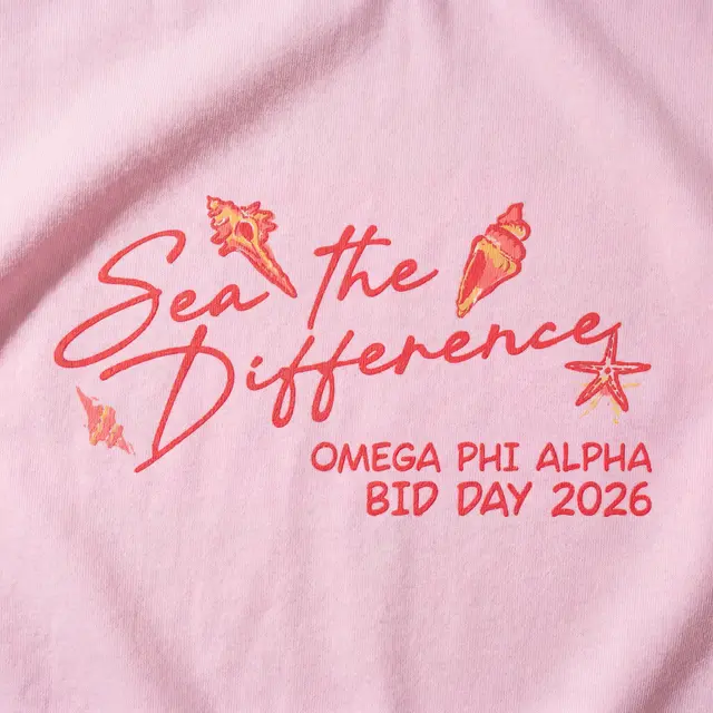 Omega Phi Alpha Seashell Illustration Bid Day Shirt