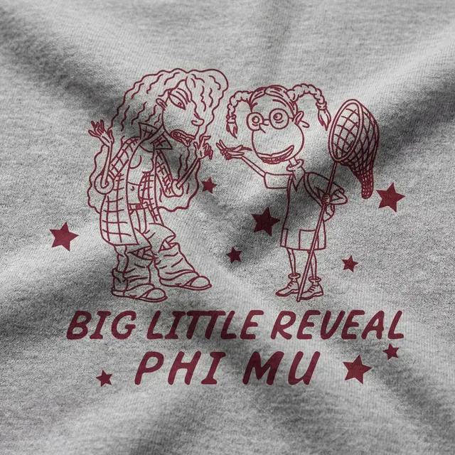 Phi Mu Hand Drawn Characters Big Little Reveal Shirt