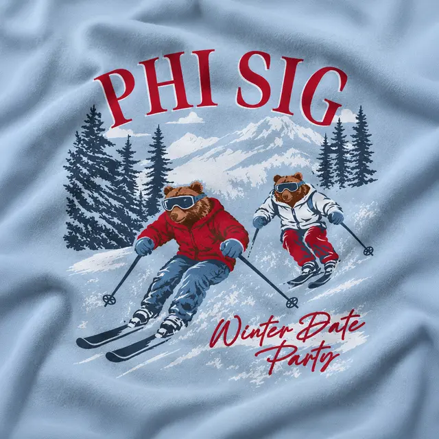 Phi Sigma Kappa Skiing Bear Illustration Date Party Sweater