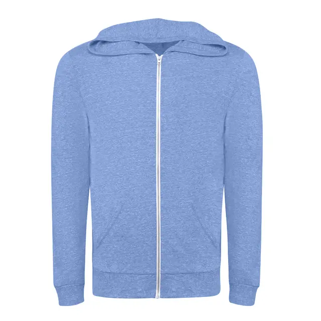 Threadfast Apparel Unisex Triblend Full-Zip Light Hoodie 302z Navy Triblend Front