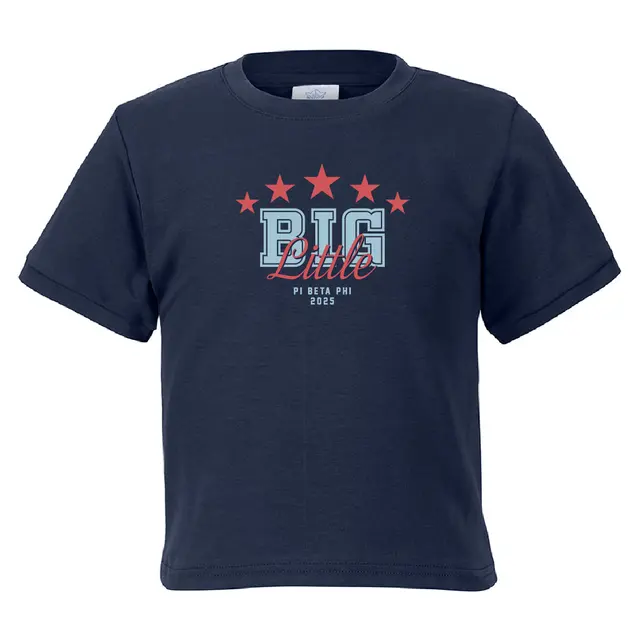 Pi Beta Phi Bold Text with Red Stars Big Little Reveal Shirt 2