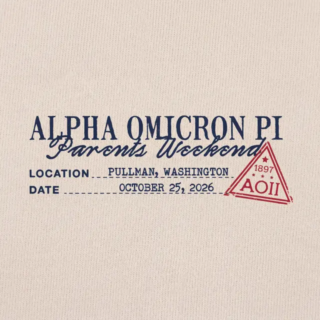 Alpha Omicron Pi Stacked Serif Text Parents Weekend Sweater