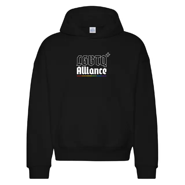 LGBTQ+ Alliance Bold Text with Rainbow Stripe PR Hoodie 2