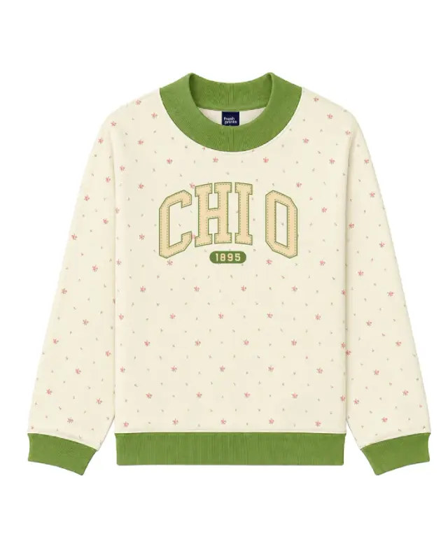 Chi Omega Block Lettering Floral Pattern PR Sweater