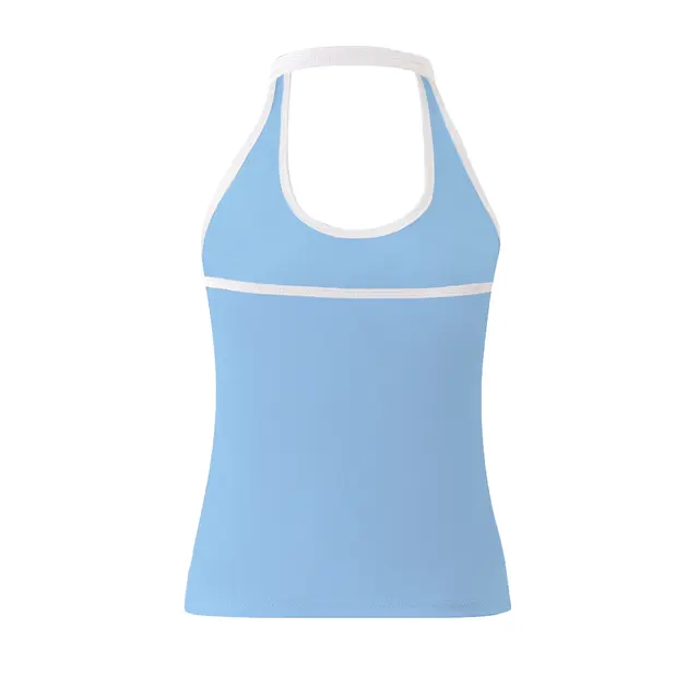 Fresh Prints Shelby Backless Halter Top Light Blue White mto Back