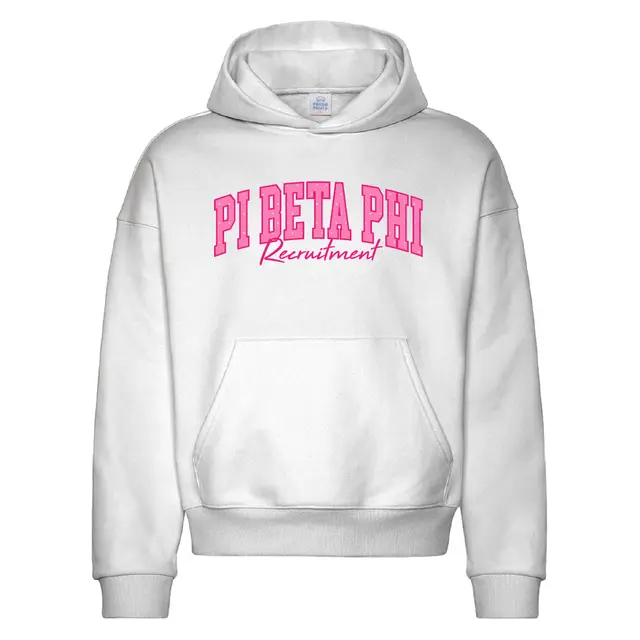 Pi Beta Phi Pink Block Text with Stars Pattern Recruitment Hoodie 2