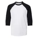 Bella + Canvas Youth 3/4 Sleeve Baseball Tee 3200y White and Black Front
