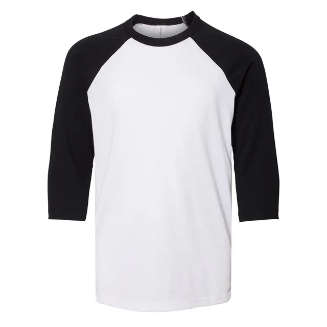 Bella + Canvas Youth 3/4 Sleeve Baseball Tee 3200y White and Black Front