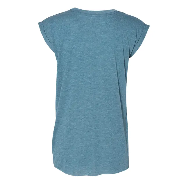 Bella + Canvas Ladies' Flowy Muscle T-Shirt with Rolled Cuff Heather Deep Teal Back