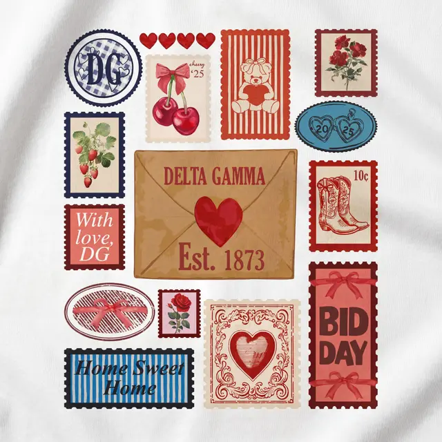 Delta Gamma Love Letter with Vintage Stamps Bid Day Hoodie