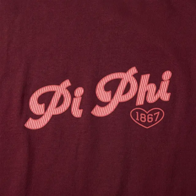 Pi Beta Phi Striped Script Heart PR Sweater
