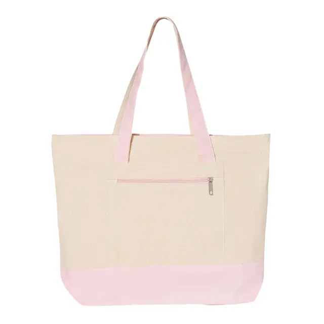 Q-Tees 19L Zippered Tote - Q1300 Natural Light Pink Front