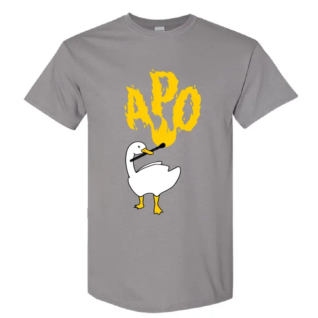 Alpha Phi Omega Duck and Flaming Text PR Shirt 2