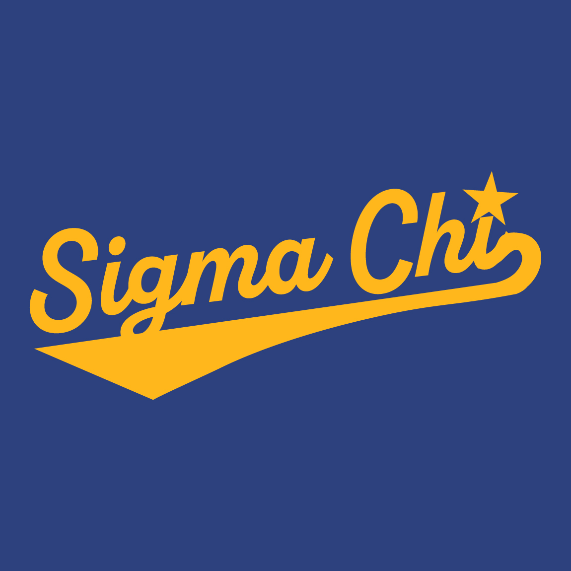 Sigma Chi Retro Athletic Baseball Text with Swoosh and Star in Yellow ...