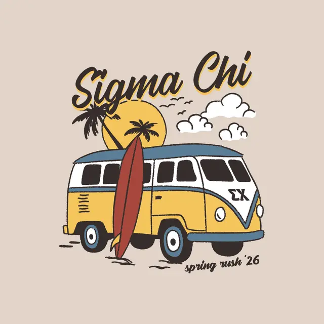 Sigma Chi Surf Van and Palm Trees Rush Shirt