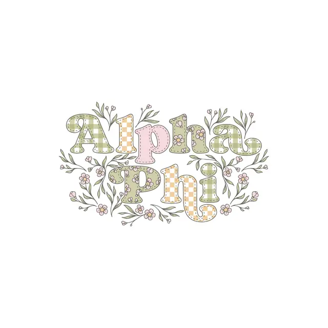 Alpha Phi Checkered Floral Text PR Shirt