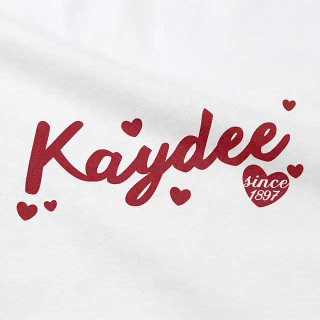 Kappa Delta Cursive Text with Hearts in Red PR Shirt