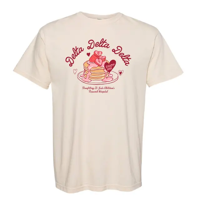 Delta Delta Delta Strawberry Pancakes and Hearts Philanthropy Shirt 2