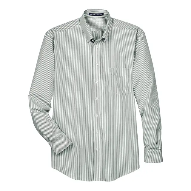 Devon & Jones Men's Crown Collection Banker Stripe Woven Dress Shirt Dill Front