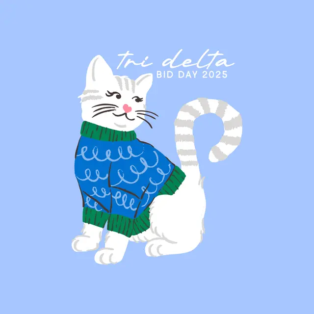 Delta Delta Delta Cute Cat in Blue Sweater Bid Day Tank