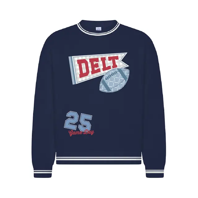 Delta Tau Delta Pennant and Plaid Football Game Day Crewneck 2