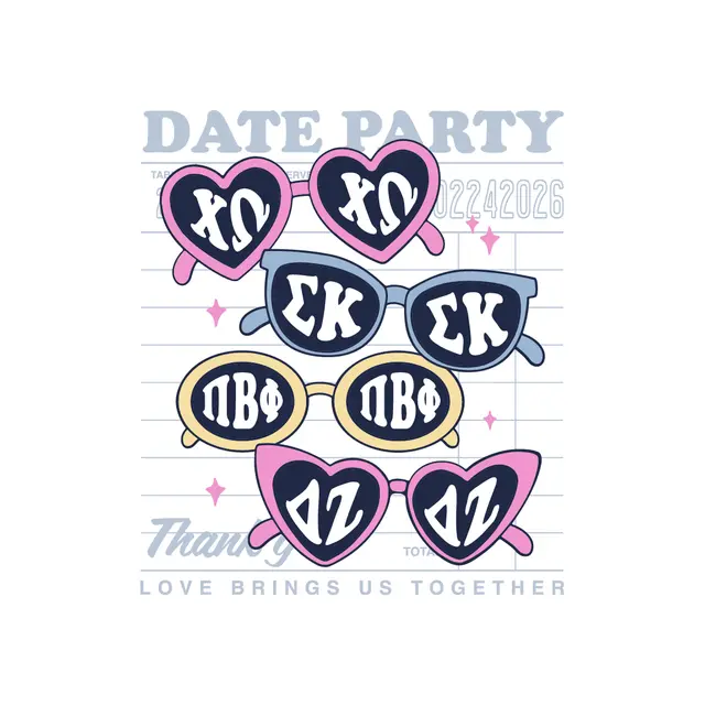 Chi Omega Sunglasses and Heart Date Party Shirt