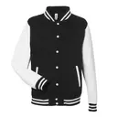 Customizable Just Hoods By AWDis Men's 80/20 Heavyweight Letterman Jacket jha043 Jet Black White Front