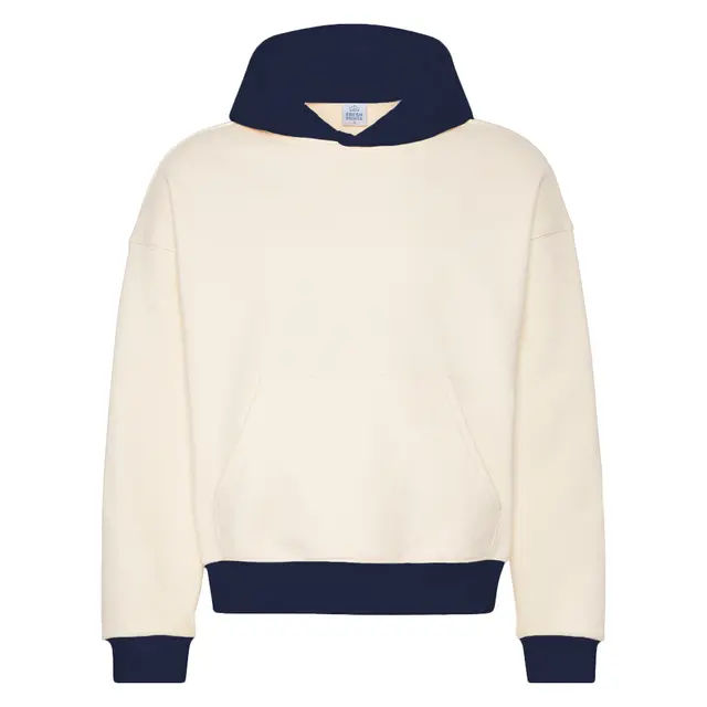 Fresh Prints FP118 Boston Heavyweight Color Block Hoodie Buttermilk Navy mto Front