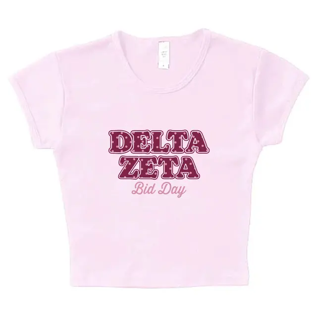 Polka Dot Patterned Text Bid Day Crop Top Design for Delta Zeta