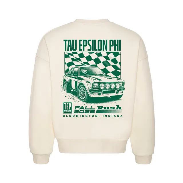 Tau Epsilon Phi Retro Race Car Checkered Flag Rush Crewneck 2