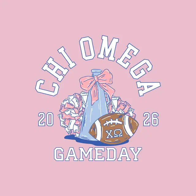 Chi Omega Cheer Megaphone and Football Game Day Shirt