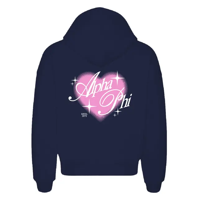 Alpha Phi Pink Halftone Heart Sparkle PR Hoodie 2