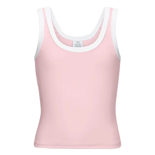 Fresh Prints Sunset Blvd Ribbed Scoop Tank Top fp55 Baby Pink with White Front