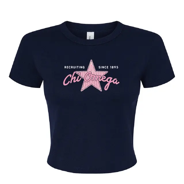 Chi Omega Pink Star Script Recruitment Shirt 2