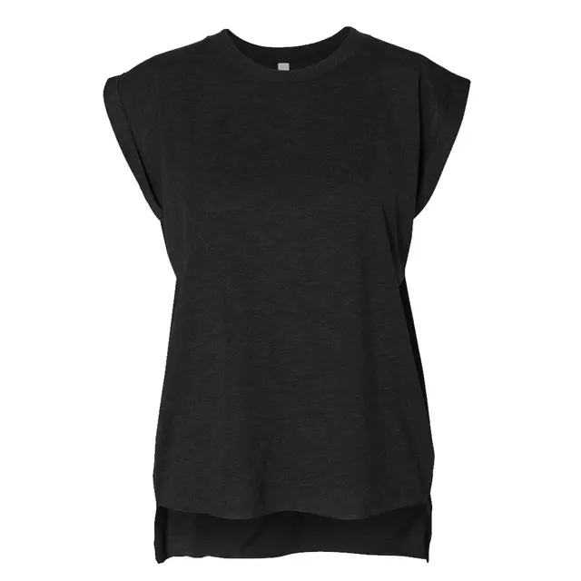Customizable Bella + Canvas Ladies' Flowy Muscle T-Shirt with Rolled Cuff 8804 Dark Gry Heather Front