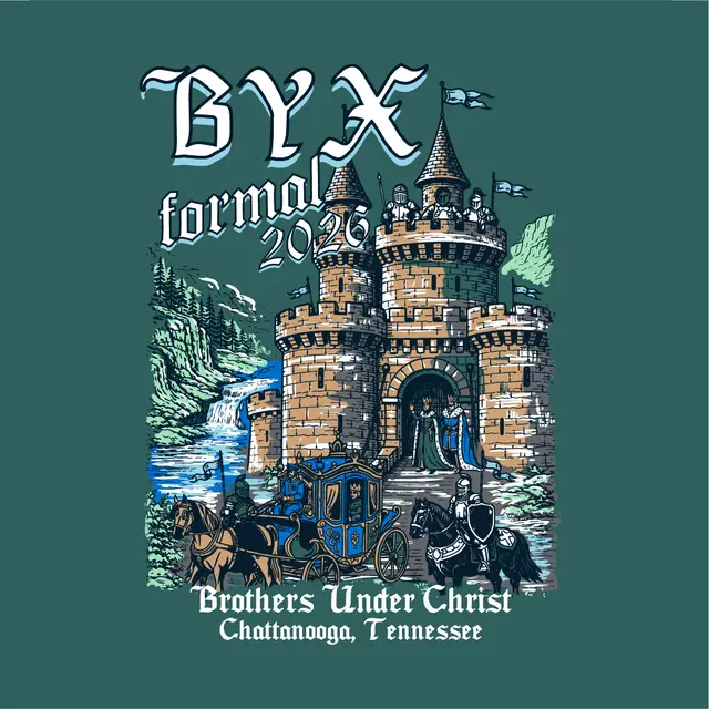 Beta Upsilon Chi Castle with Gothic Font Illustration Formal Shirt