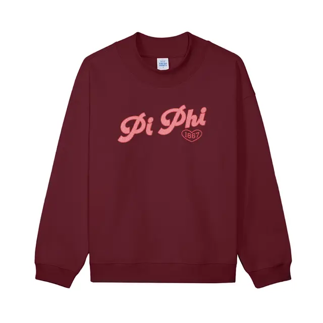 Pi Beta Phi Striped Script Heart PR Sweater 2