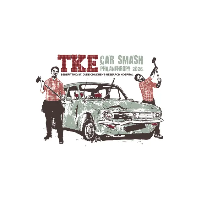 Tau Kappa Epsilon Wrecked Car and Bold Text Philanthropy Shirt