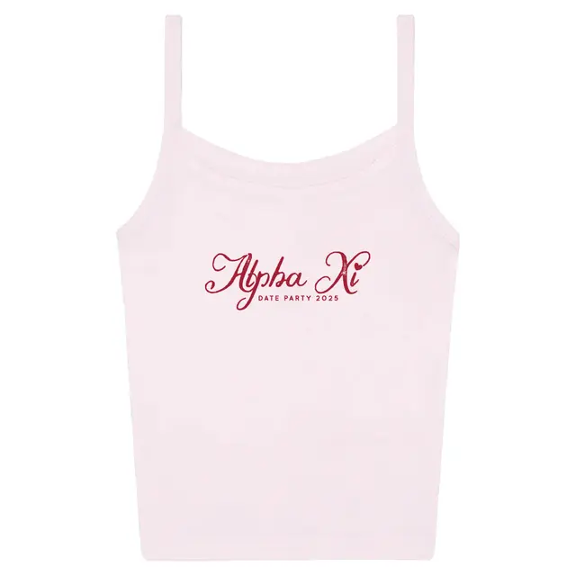 Alpha Xi Delta Script Heart Date Party Tank 2