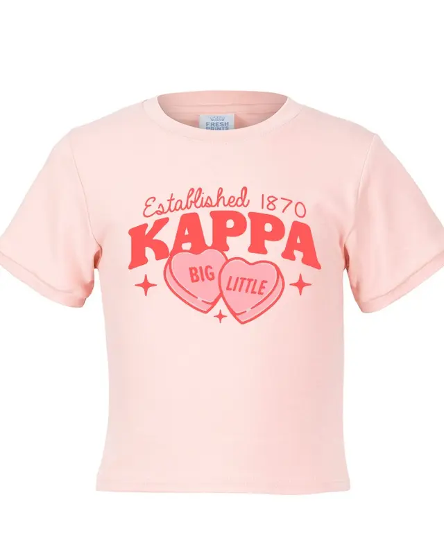 Kappa Kappa Gamma Sweethearts Heart-Shaped Candy with Sparkles in Pink and Red Big Little Reveal Shirt