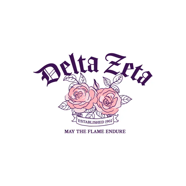 Delta Zeta Gothic Text with Pink Roses PR Shirt