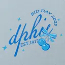 Delta Phi Epsilon DPhiE Text with Cherries and Bow in Blue Bid Day Shirt