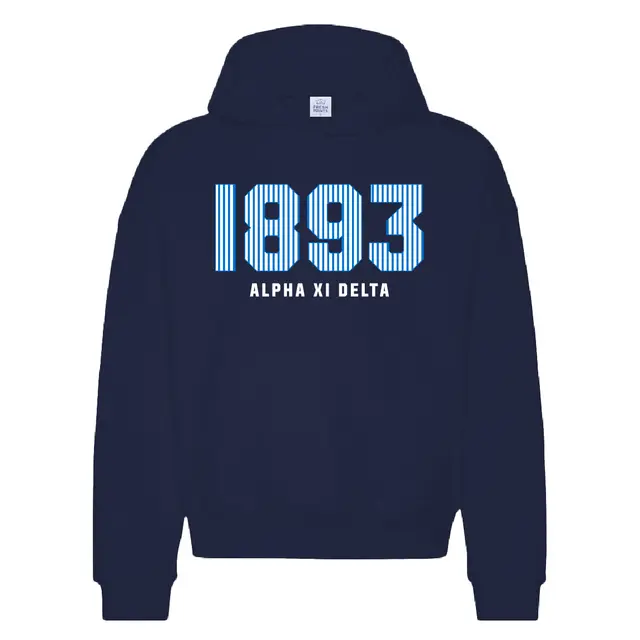 Alpha Xi Delta Striped Year Text PR Hoodie 2